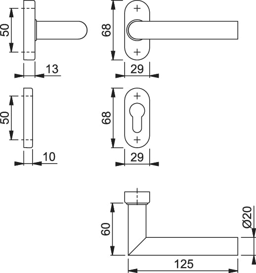 Stainless Steel Handle Set on Rose With Escutcheons