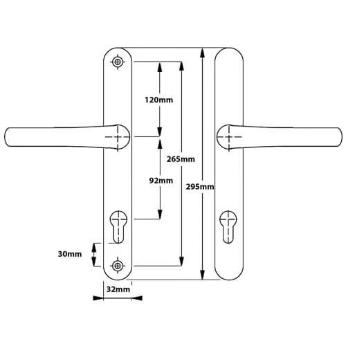 Universal Lever Lever UPVC Multipoint Door Handles - 92mm PZ Sprung 265mm Screw Centres