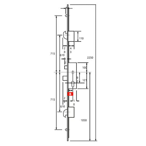Latch Deadbolt 2 Large Hooks Split Spindle Multipoint Door Lock - Option 1 (top hook to spindle = 570mm)