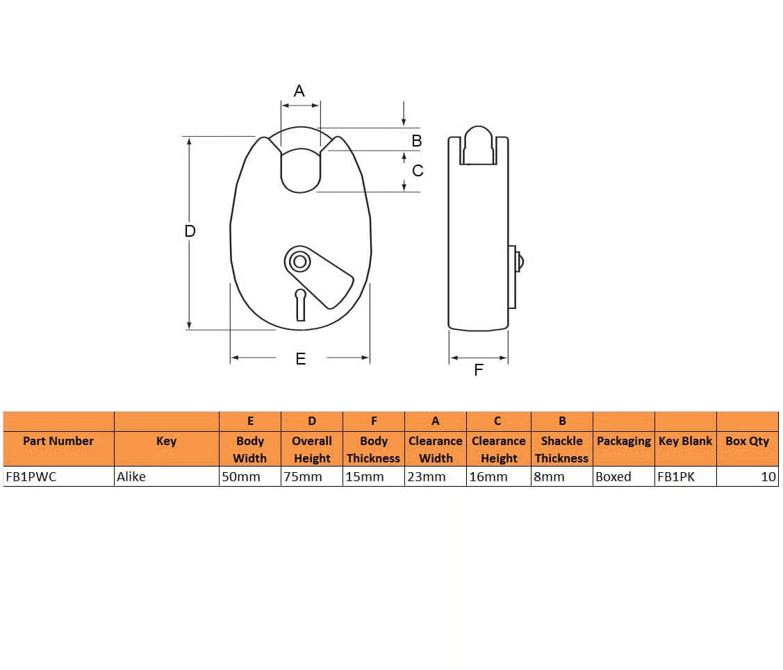 Fire Brigade FB1 Open Shackle Galvanised Padlock with Chain
