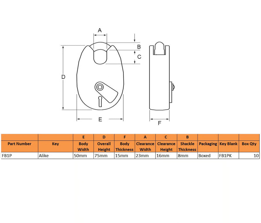 Fire Brigade FB1 Open Shackle Galvanised Padlock