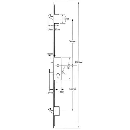 uropa Latch Deadbolt 2 Hooks Split Spindle Multipoint Door Lock