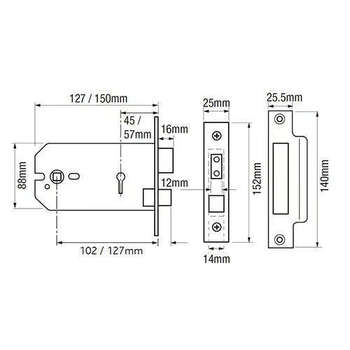G5011/G5012 Horizontal Non British Standard 5 Lever Mortice Sashlock