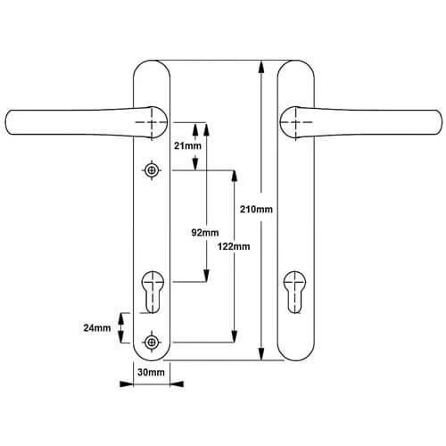 Tokyo Lever Lever UPVC Multipoint Door Handles - 92mm PZ Unsprung 210mm Screw Centres