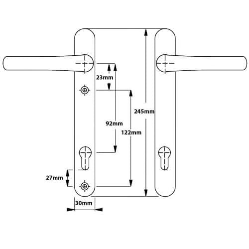 Birmingham Lever Lever UPVC Multipoint Door Handles - 92mm PZ Sprung 122mm Screw Centres