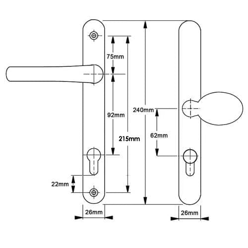 Atlanta Lever Moveable Pad UPVC Multipoint Door Handles - 92mm/62mm PZ Sprung 215mm Screw Centres