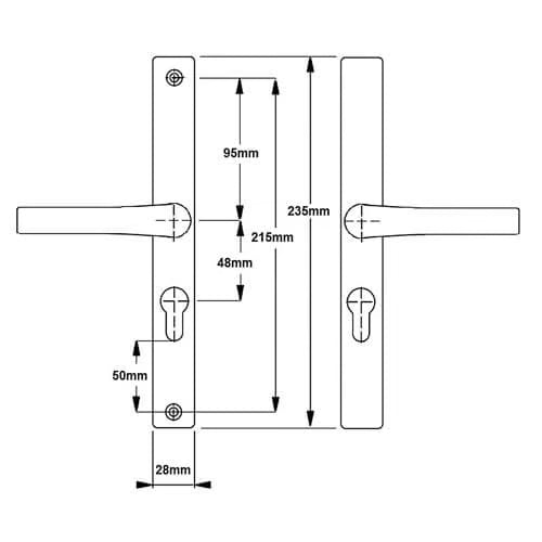 London Lever Lever UPVC Multipoint Door Handles - 48mm PZ Sprung 215mm Screw Centres