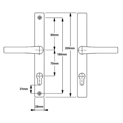 London Lever Lever UPVC Multipoint Door Handles - 70mm PZ Unsprung 180mm Screw Centres