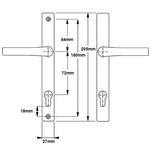 London Lever Lever UPVC Multipoint Door Handles - 72mm PZ Unsprung 180mm Screw Centres