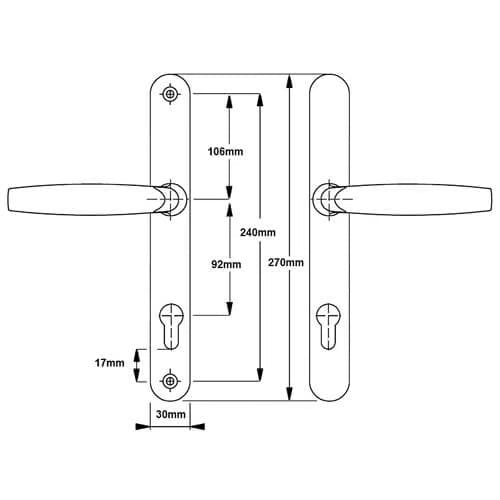 London Lever Lever UPVC Multipoint Door Handles - 92mm PZ Sprung 240mm Screw Centres