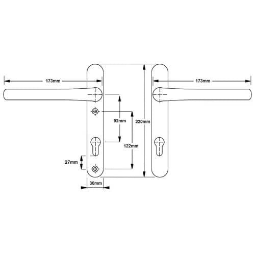 Paris Extended Lever Lever UPVC Multipoint Door Handles - 92mm PZ Unsprung 122mm Screw Centres