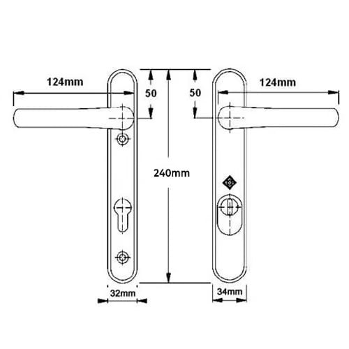 Atlanta PAS24 Lever Lever UPVC Multipoint Door Handles - 92mm PZ Unsprung 122mm Screw Centres