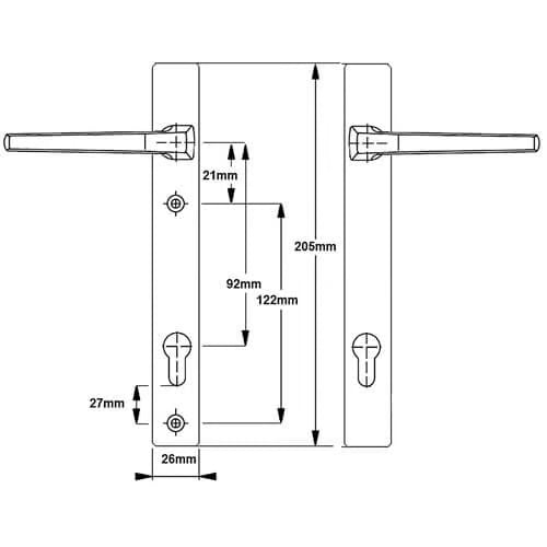 London Lever Lever UPVC Multipoint Door Handles - 92mm PZ Unsprung 122mm Screw Centres