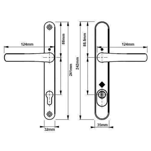 Tokyo PAS24 Lever Lever UPVC Multipoint Door Handles - 92mm PZ Sprung 215mm Screw Centres