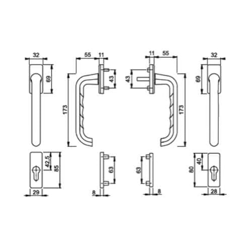 Paris Handle Set for Patio Doors with Escutcheons