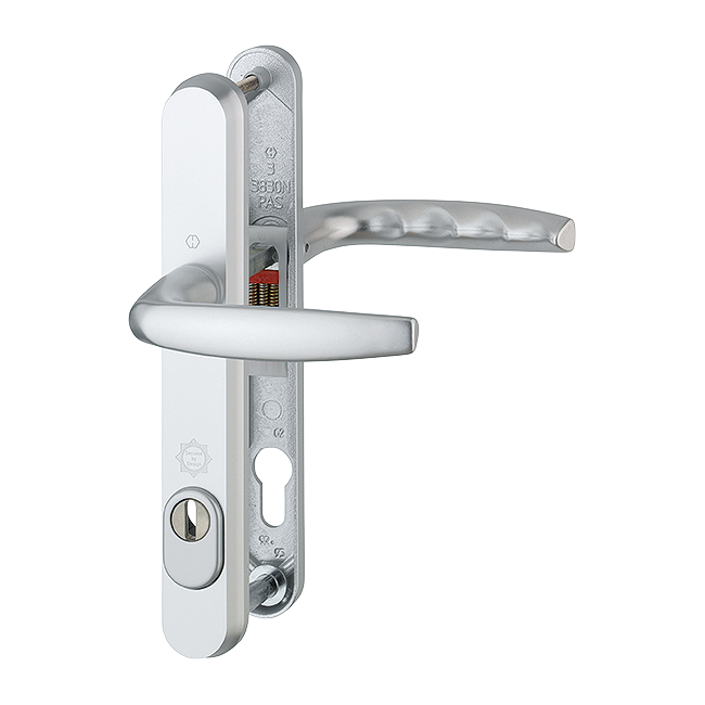 Aluminium Security Handle Set on Narrow Backplate With Cylinder Cover for Profile Doors