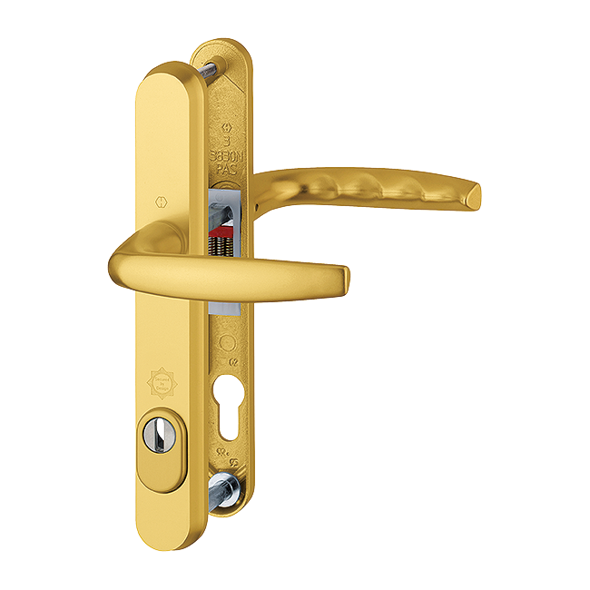 Aluminium Security Handle Set on Narrow Backplate With Cylinder Cover for Profile Doors