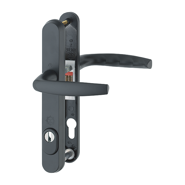 Aluminium Security Handle Set on Narrow Backplate With Cylinder Cover for Profile Doors