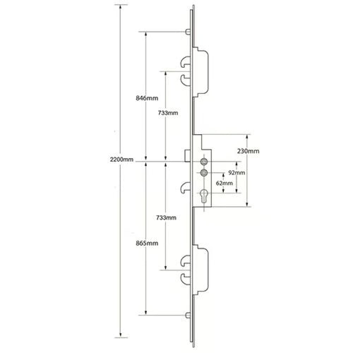Duplex Latch 5 Hook 2 Roller Double Spindle Multipoint Door Lock