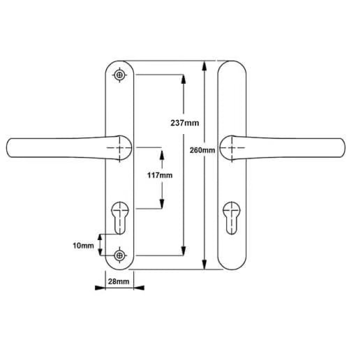 Lever Lever UPVC Multipoint Door Handles - 117mm PZ Sprung 237mm Screw Centres