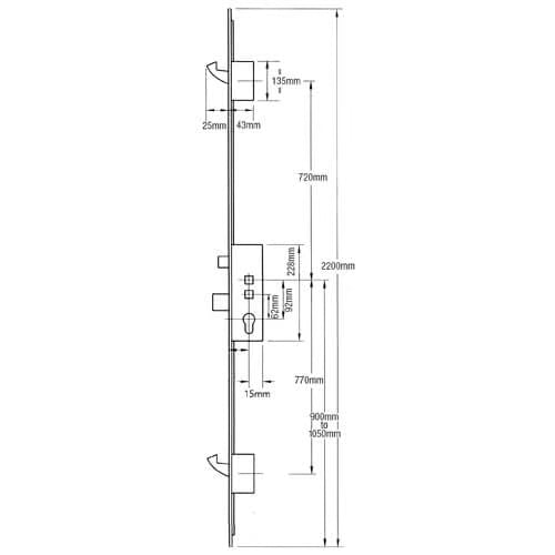 Latch Deadbolt 2 Hooks Flat 44mm Faceplate Double Spindle Multipoint Door Lock
