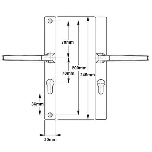 Frankfurt Lever Lever UPVC Multipoint Door Handles - 70mm PZ Unsprung 200mm Screw Centres