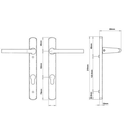 Straight Lever Lever UPVC Multipoint Door Handles - 92mm PZ Unsprung 122mm Screw Centres
