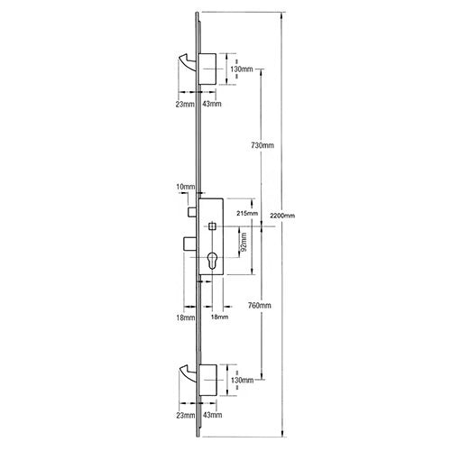 C600 Latch Deadbolt 2 Hooks Key Wind Multipoint Door Lock