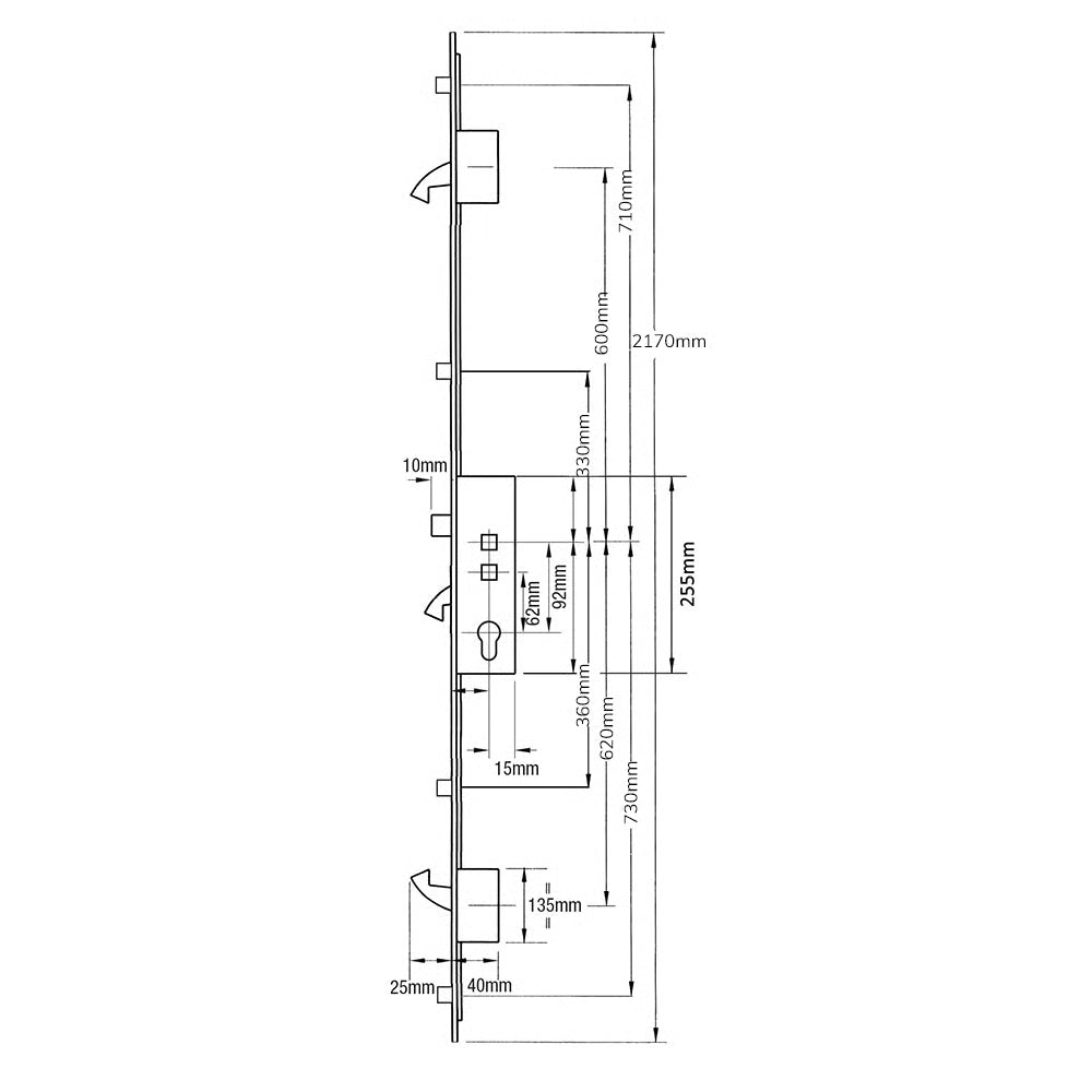 Latch 3 Hooks 4 Rollers Double Spindle Multipoint Door Lock