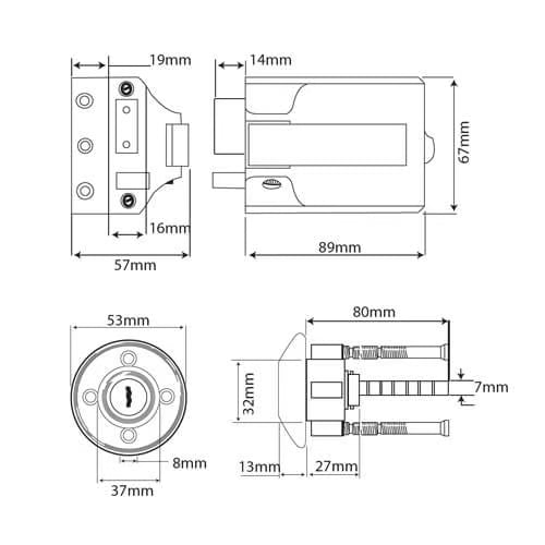SC71 Deadbolt Rim Nightlatch (Inward opening doors)
