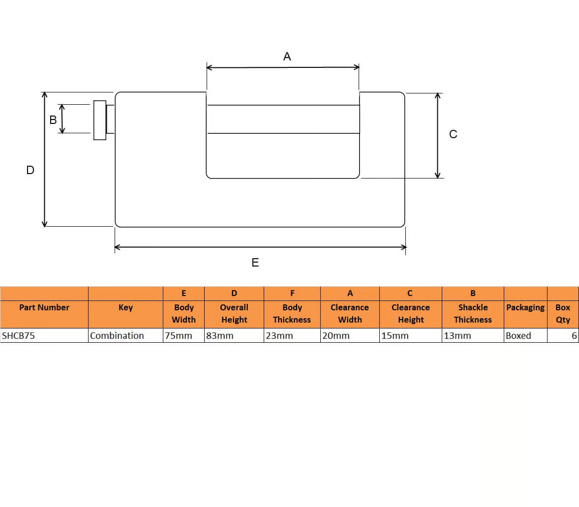 Stronghold SHCB 75mm Combination Shutter Padlock