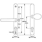 Lever Moveable Pad UPVC Multipoint Door Handles - 70mm/92mm PZ Sprung 215mm Screw Centres
