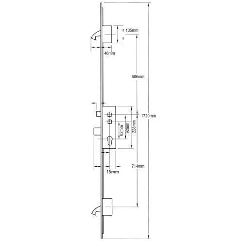 Crimebeater Latch Deadbolt 2 Hooks Double Spindle Multipoint Door Lock - 20mm Faceplate