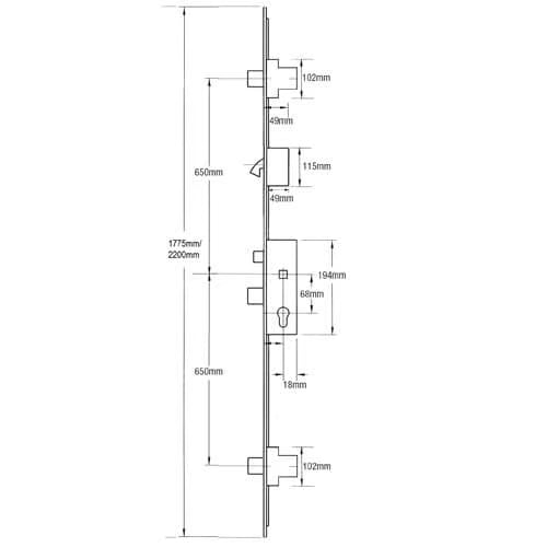 SL16 Latch 3 Deadbolts 1 Hook Split Spindle Multipoint Door Lock