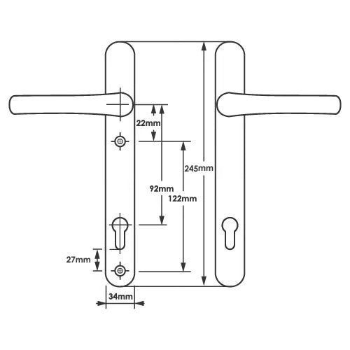 Lever Lever UPVC Multipoint Door Handles - 92mm PZ Sprung 122mm Screw Centres - Long Backplate
