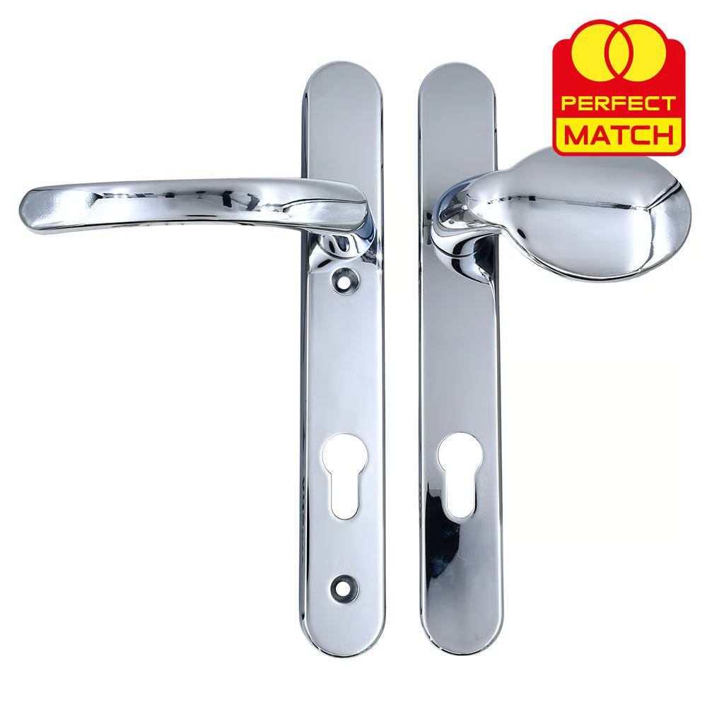 Lever Moveable Pad UPVC Multipoint Door Handles - 92mm PZ Sprung 122mm Screw Centres - Long Backplate