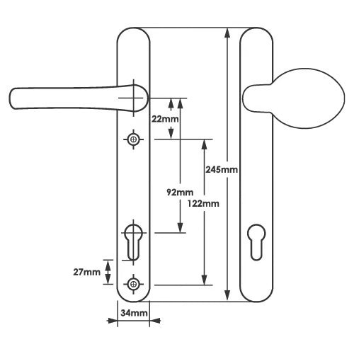 Lever Moveable Pad UPVC Multipoint Door Handles - 92mm PZ Sprung 122mm Screw Centres - Long Backplate