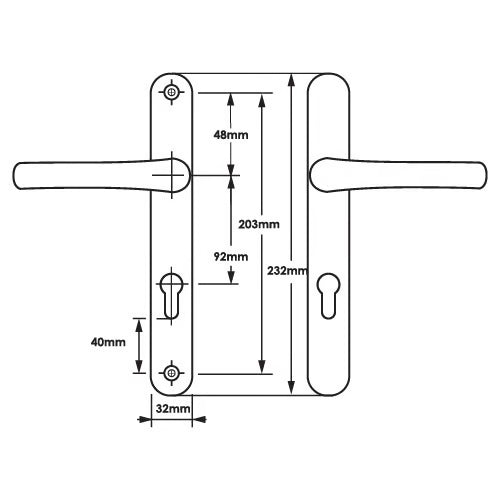 Lever Lever UPVC Multipoint Door Handles - 92mm PZ - Sprung - 203mm Screw Centres - 232mm Backplate