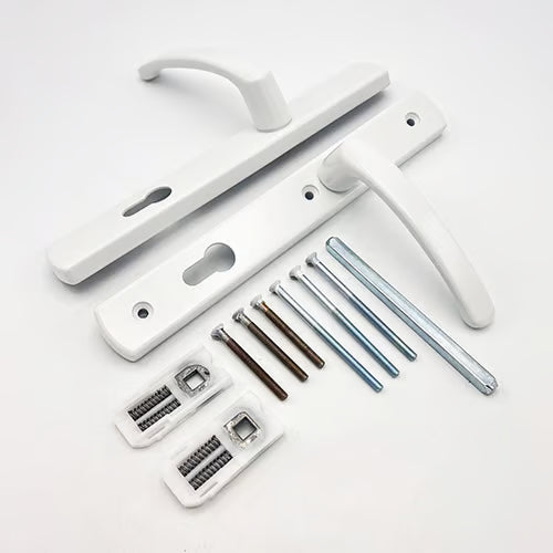 Lever Lever UPVC Multipoint Door Handles - 92mm PZ Sprung - 215mm Screw Centres - 260mm Long Backplate - 3x Fixing Points