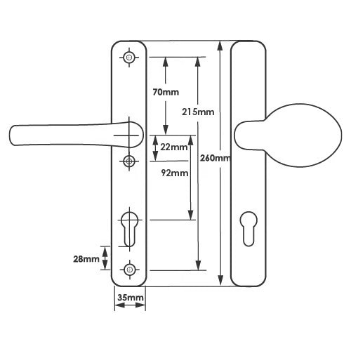 Lever Moveable Pad UPVC Multipoint Door Handles - 92mm PZ - Sprung - 215mm Screw Centres - 3x Fixings
