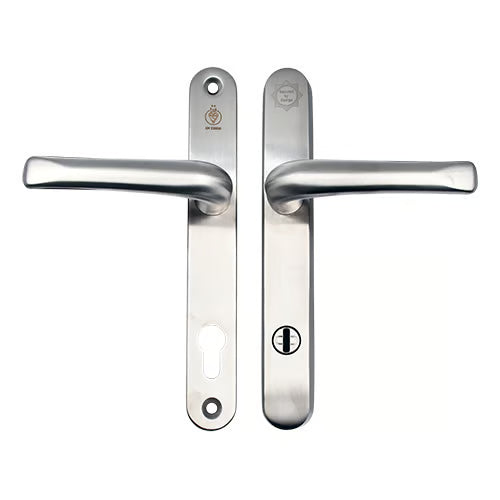 TS007 2 Star Grade 304 Stainless Steel Lever Lever UPVC Multipoint Door Handles - 92mm PZ Sprung 210mm Screw Centres