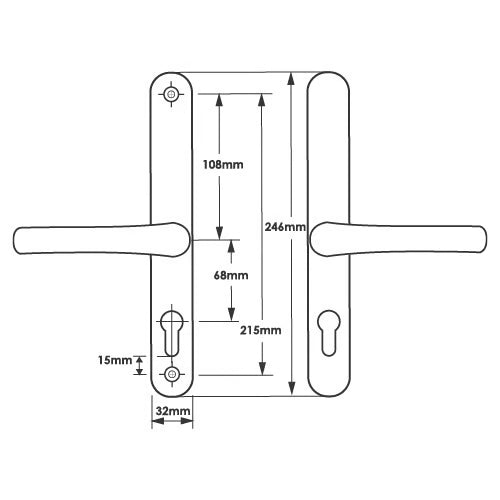 Lever Lever UPVC Multipoint Door Handles - 68mm PZ Sprung 215mm Screw Centres