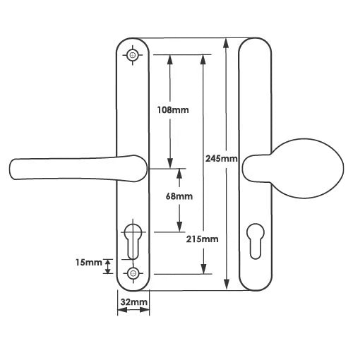 Lever Moveable Pad UPVC Multipoint Door Handles - 68mm PZ Sprung 215mm Screw Centres