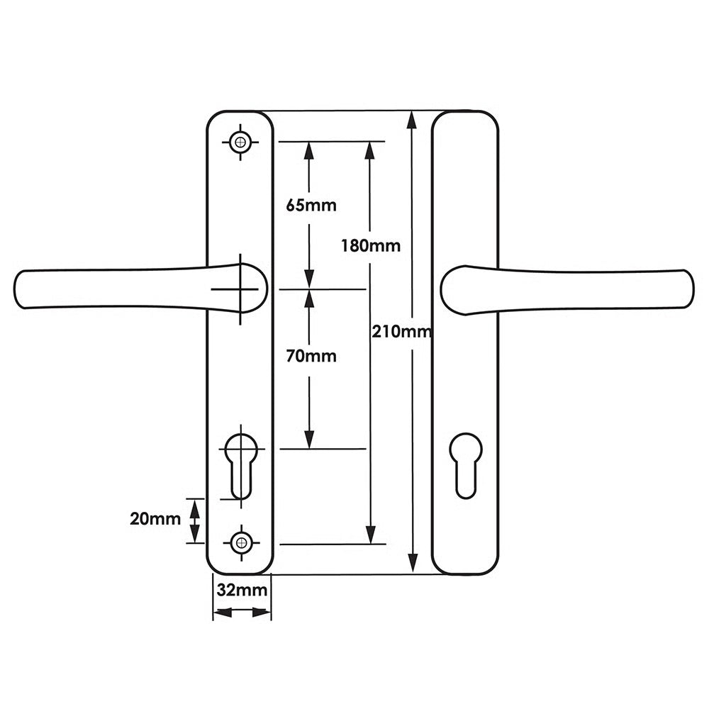 Lever Lever UPVC Multipoint Door Handles - 70mm PZ - Sprung - 180mm Screw Centres - 7mm Follower
