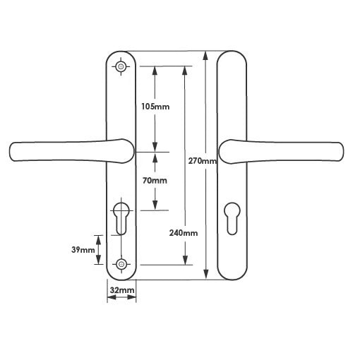 Lever Lever UPVC Multipoint Door Handles - 70mm PZ - Sprung - 240mm Screw Centres