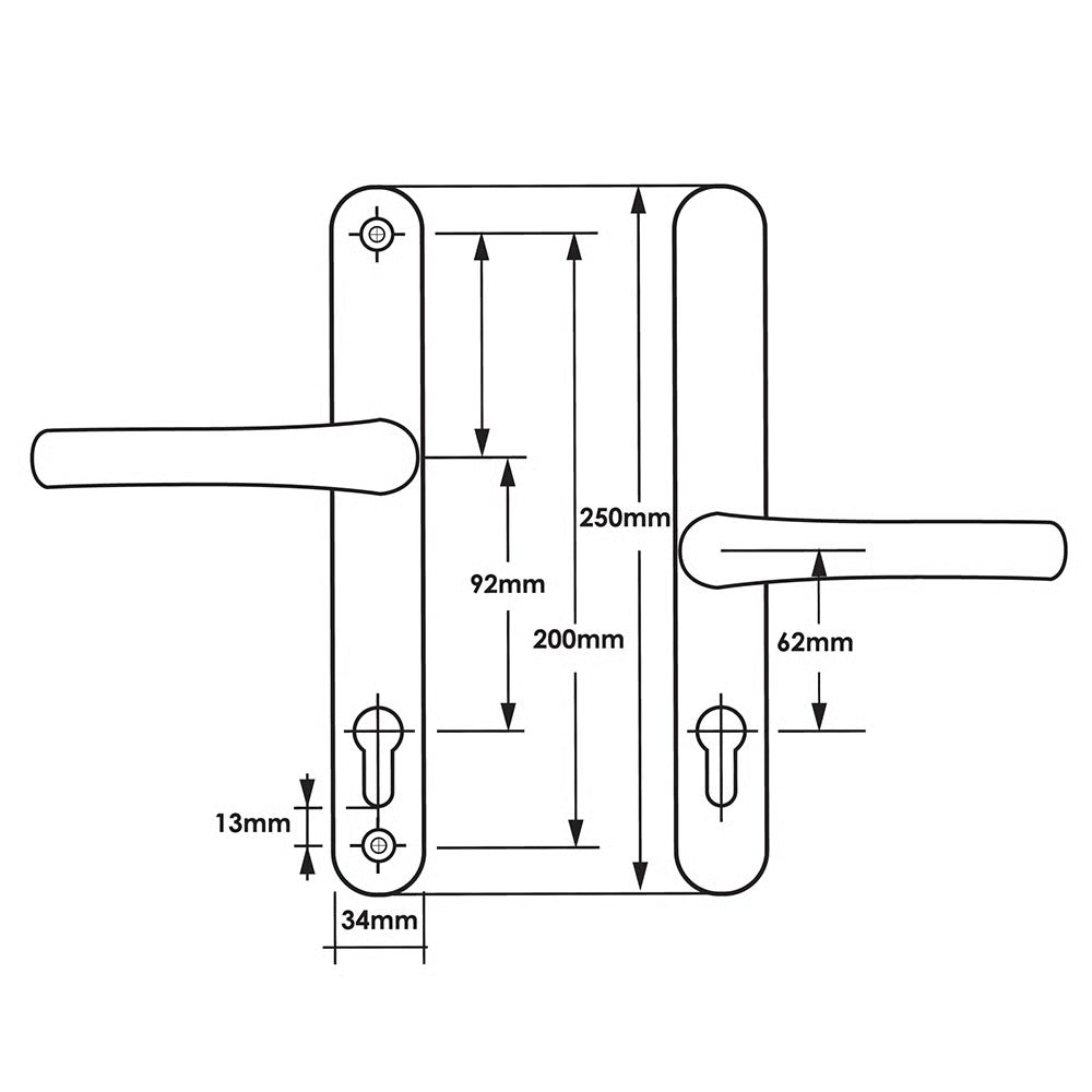 Offset Lever Lever Multipoint Door Handles 92/62mm PZ - Sprung - 200mm Screw Centres