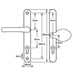 Offset Lever Moveable Pad Multipoint Door Handles - 95/65mm PZ - Sprung - 200mm Screw Centres
