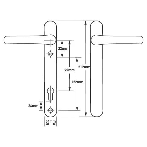 Blank External Lever Lever French Door Multipoint Handles – 92mm PZ Sprung 122mm Screw Centres