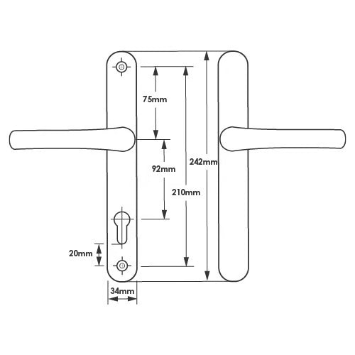 Blank External Lever Lever French Door Multipoint Handles – 92mm PZ Sprung 210mm Screw Centres