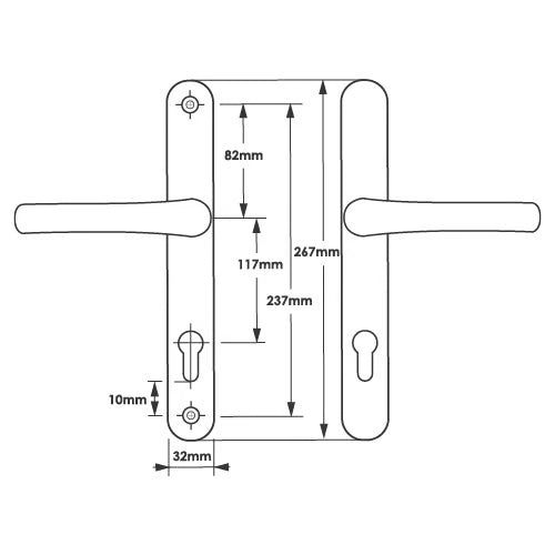Lever Lever UPVC Multipoint Door Handles - 117mm PZ - Sprung - 237mm Screw Centres - 267mm Backplate